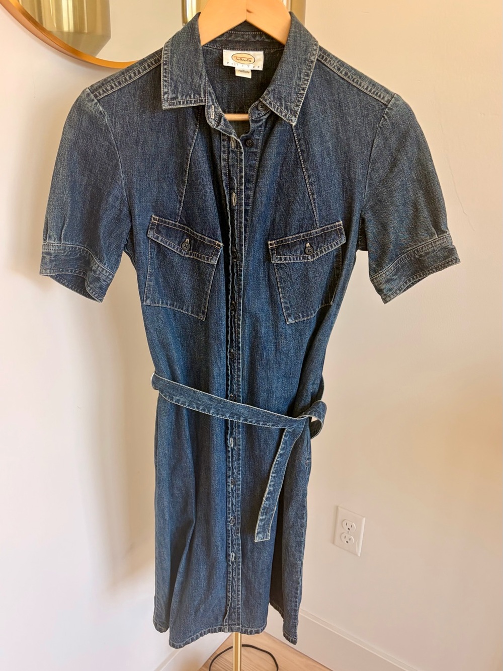 Talbots Petite Dark Blue Denim Belted Shirt Dress